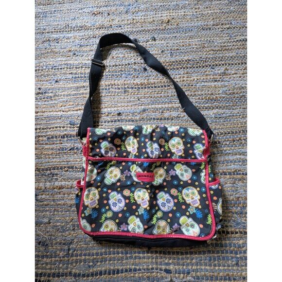 Vtg Unionbay Sugar Skull Book Bag Tote Day Of The Dead Dia De Muertos Goth Blue - Picture 2 of 15